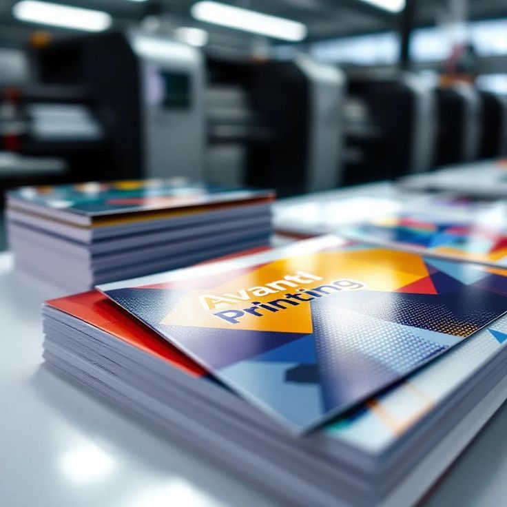 Pile de brochures imprimées en quadrichromie sortant de presse